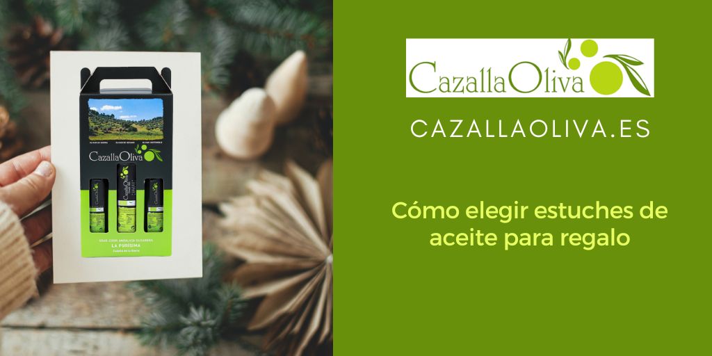 estuche de regalo de aceite de cazallaoliva sobre un fondo navideño